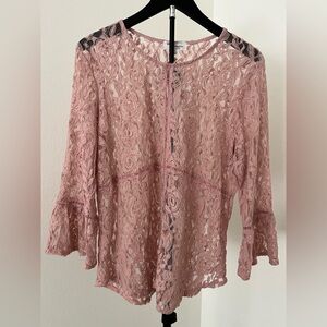 Eve & Maddie Sheer Lace Blouse in Soft Pink (Sz XL)